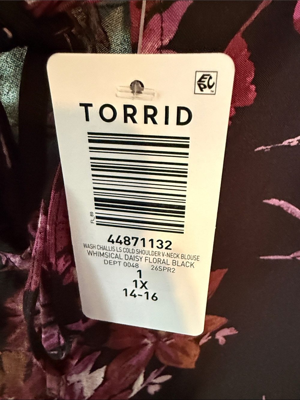 torrid Black Floral Peasant Blouse with Pink Blossoms - Picture 3 of 6